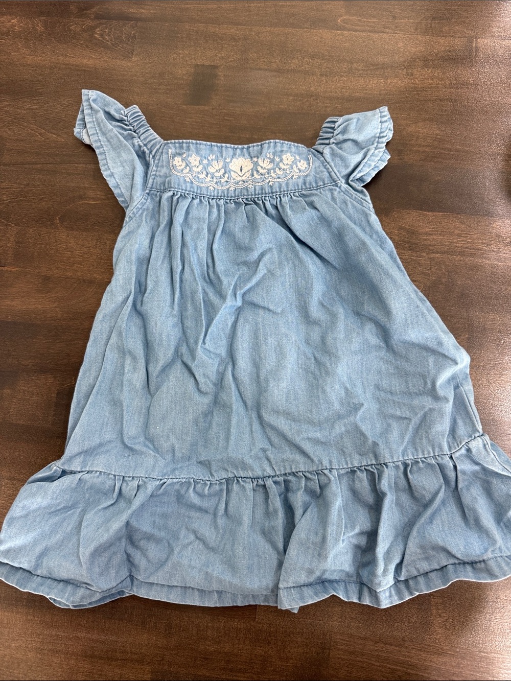 Carter's Light Blue Chambray Ruffle Sundress with White Embroidery